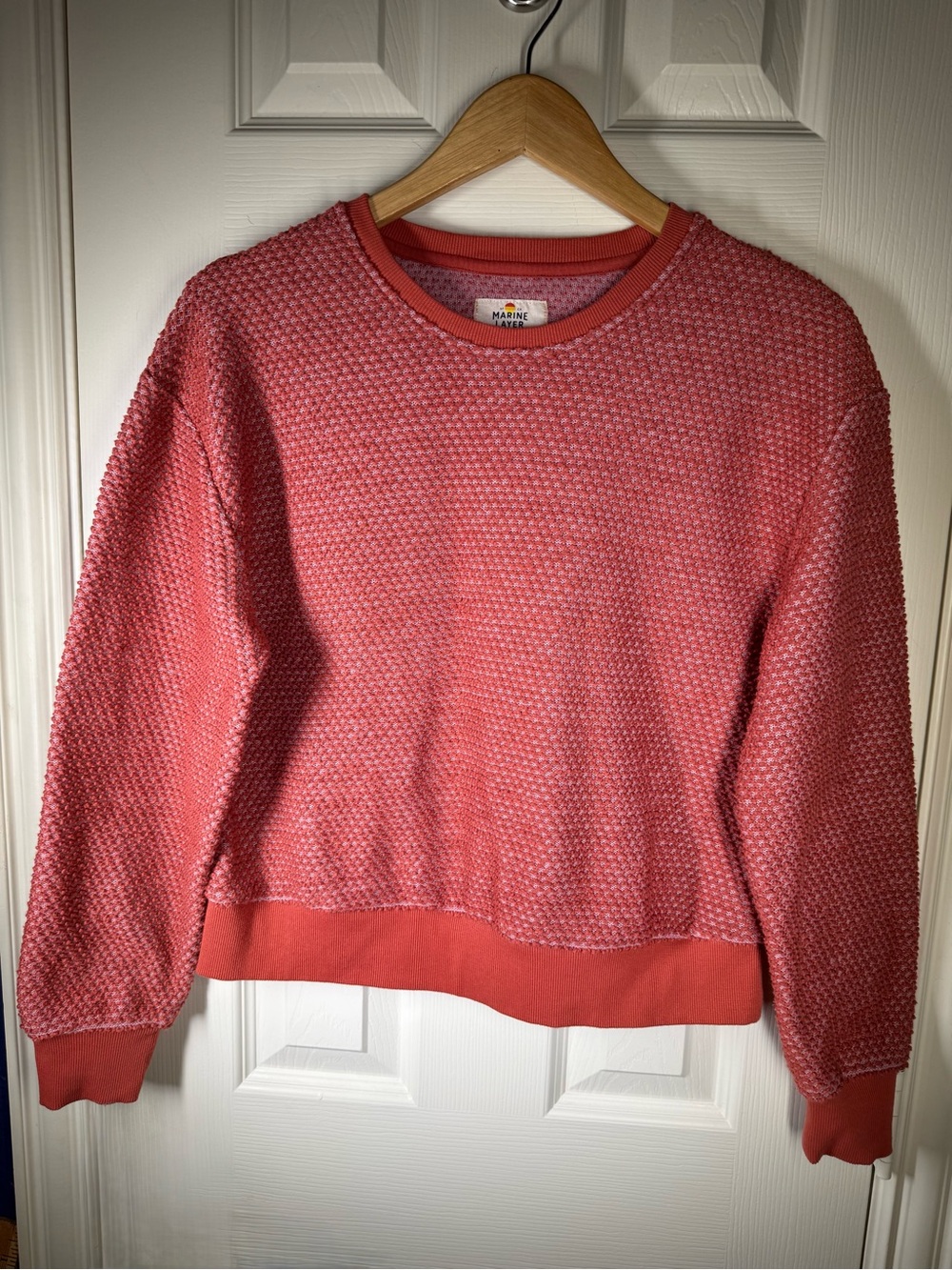 Marine Layer Textured Birdseye Crewneck Sweater Coral Red Size Large